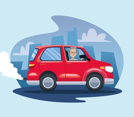man in car polluting scene vector illustration designのイラスト素材