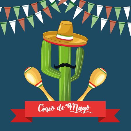 cinco de mayo card with cactu using mexican hat and maracas vector illustration designのイラスト素材
