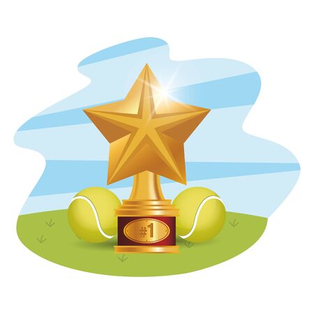 tennis sport balls with trophy star vector illustration designのイラスト素材
