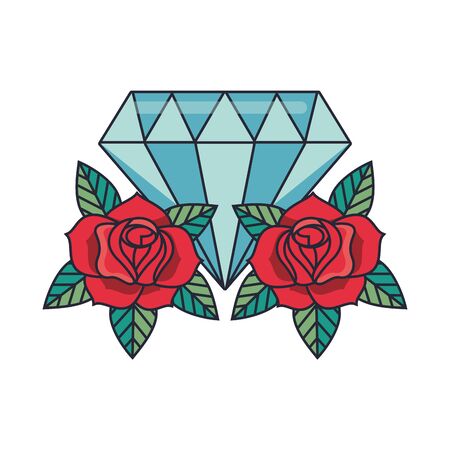 beautiful roses flowers with diamond stone vector illustration designのイラスト素材