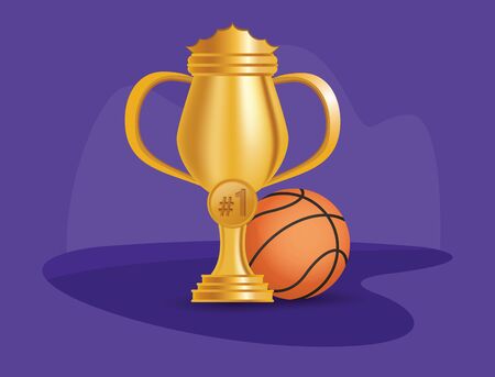 sport basketball balloon with trophy cup vector illustration designのイラスト素材