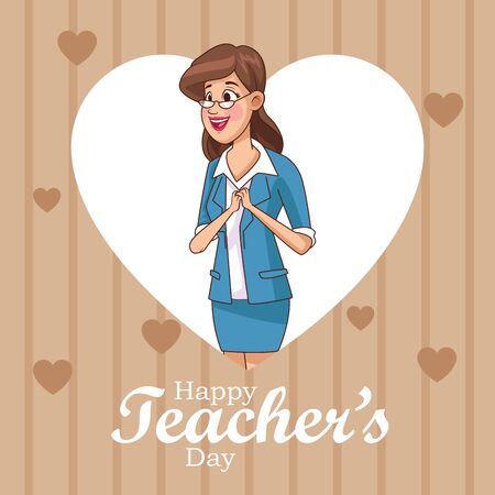 happy teachers day card with teacher in heart vector illustration designのイラスト素材