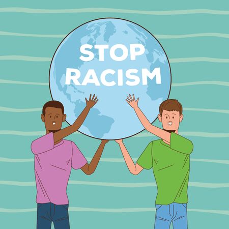 couple of interracial men stop racism campaign vector illustration designのイラスト素材