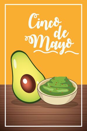 cinco de mayo celebration card with guacamole sauce vector illustration designのイラスト素材