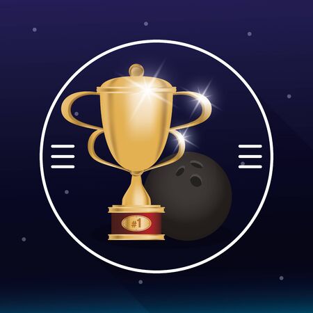 bowling ball sport with trophy cup award vector illustration designのイラスト素材