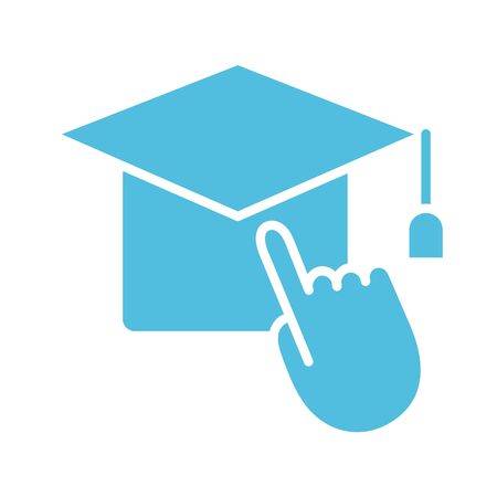 hat graduation with hand mouse cursor silhouette style icon vector illustration designのイラスト素材