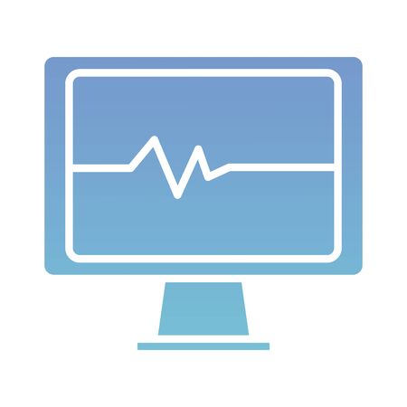 desktop with cardio pulse health online silhouette gradient style vector illustration designのイラスト素材