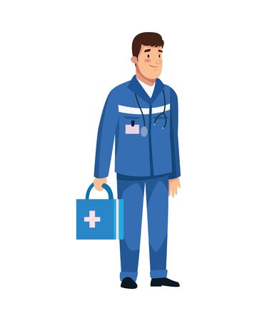 paramedic with medical kit character vector illustration designのイラスト素材