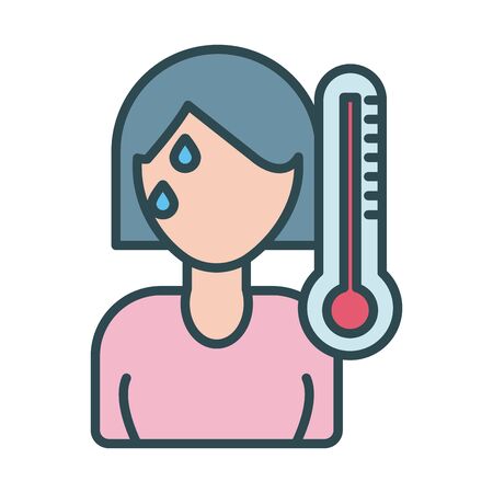 woman sick with fever usin thermometer fill style vector illustration designのイラスト素材