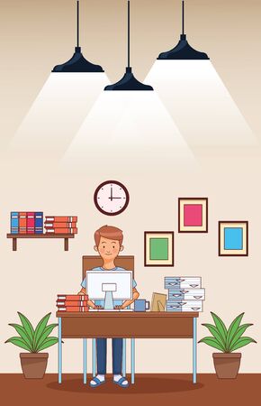 work at home man character vector illustration designのイラスト素材