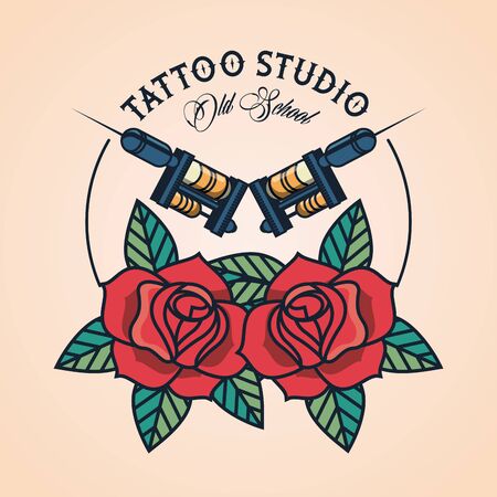 tattoo studio machines with roses image artistic vector illustration designのイラスト素材