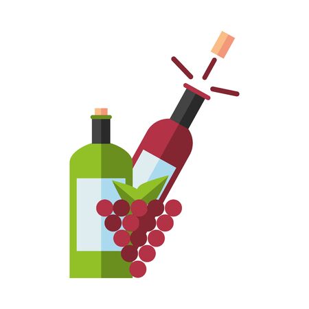 wine cup and bottle with grapes fruits vector illustration designのイラスト素材