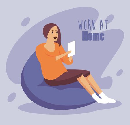 woman using smartphone work at home vector illustration designのイラスト素材