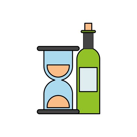 wine bottle drink with hourglass vector illustration designのイラスト素材