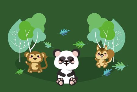 cute animals group in landscape scene vector illustration designのイラスト素材
