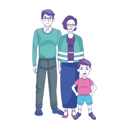 man, old woman and boy standing over white background, vector illustrationのイラスト素材