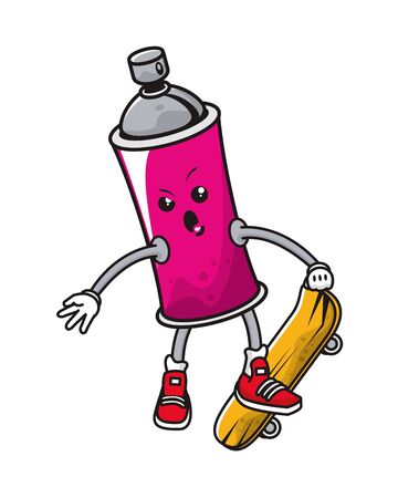 spray paint bottle in skateboard comic character vector illustration designのイラスト素材