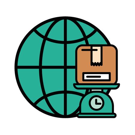 scale measure with box carton packing postal service vector illustration designのイラスト素材