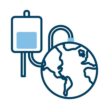 earth planet with blood bag health online half line style vector illustration designのイラスト素材