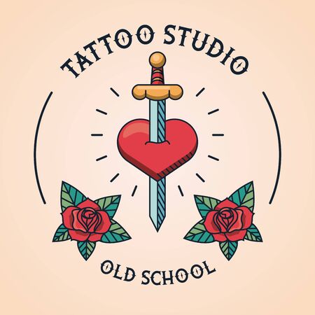 sword in heart tattoo studio image artistic vector illustration designのイラスト素材