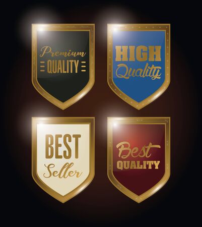 bundle of shields badges golden emblems vector illustration designのイラスト素材