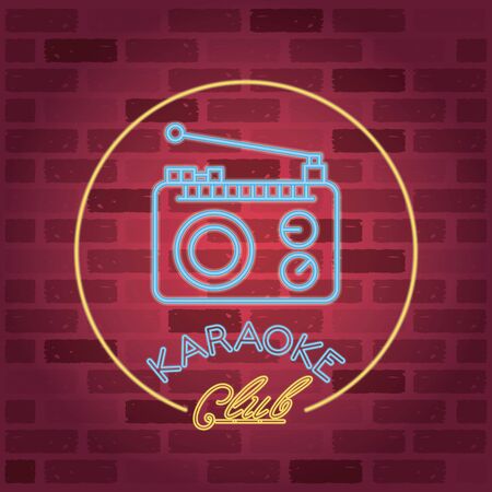 radio music player neon lights vector illustration designのイラスト素材