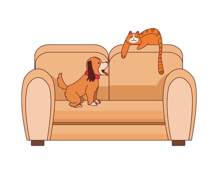 sofa livingroom forniture with mascots vector illustration designのイラスト素材