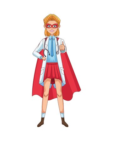super female doctor with hero cloak vs covid19 vector illustration designのイラスト素材