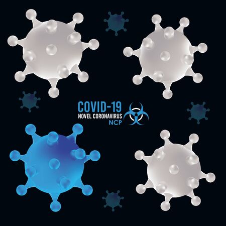 covid19 particles and lettering campaign pattern vector illustration designのイラスト素材