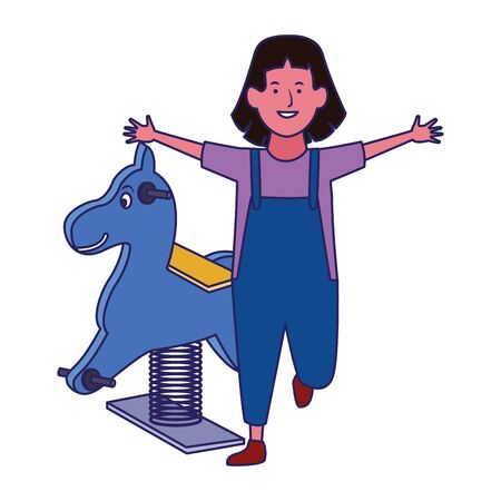 happy girl and Spring swing horse icon over white background, vector illustrationのイラスト素材