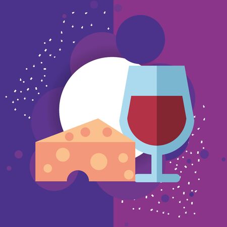 wine cup drink with cheese portion vector illustration designのイラスト素材