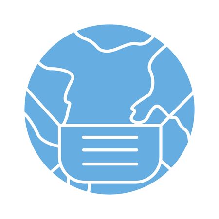 world planet with face mask accessory line style vector illustration designのイラスト素材