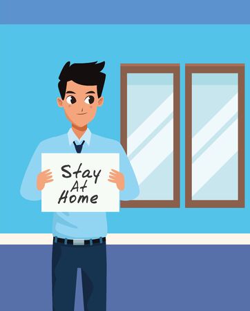 businessman with stay at home covid19 banner vector illustration designのイラスト素材