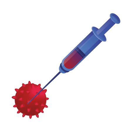 covid19 particle with injection vaccine vector illustration designのイラスト素材