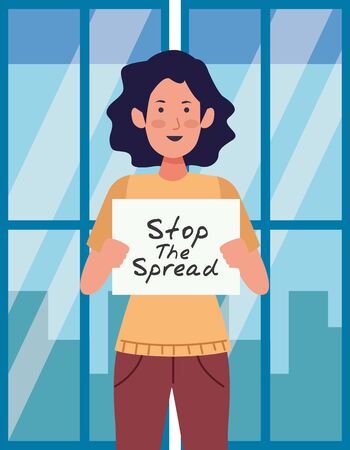woman with stop spread covid19 banner vector illustration designのイラスト素材