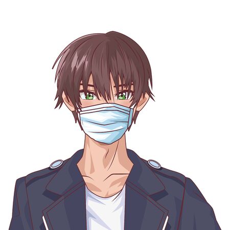 young man using face mask anime character vector illustration designのイラスト素材