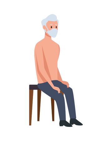 old man seated in wooden chair vector illustration designのイラスト素材