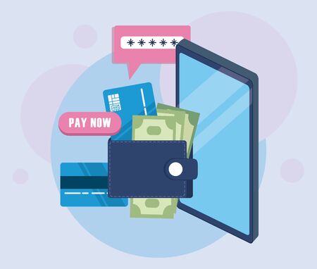 payment online technology with smartphone and wallet money vector illustration designのイラスト素材