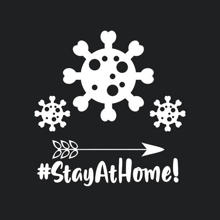 stay at home poster campaign with covid19 particles vector illustration designのイラスト素材