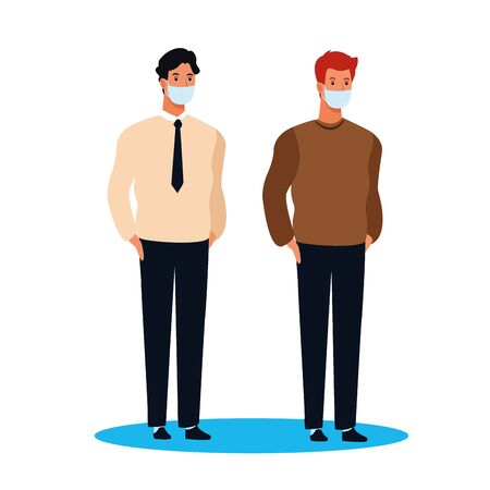 men using face mask for covid19 character vector illustration designのイラスト素材