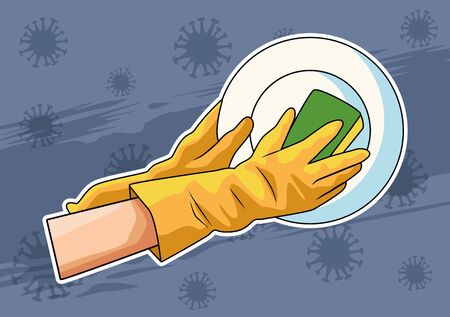 washing utensils prevention method covid19 vector illustration designのイラスト素材