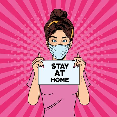 woman using face mask fot covid19 pop art style vector illustrationのイラスト素材