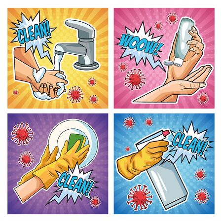 prevention methods covid19 pandemics icons vector illustration designのイラスト素材
