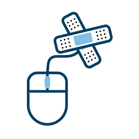 mouse with cure bands health online half line style vector illustration designのイラスト素材