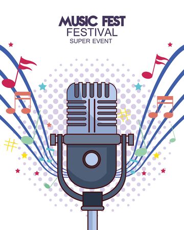 music fest poster with microphone vector illustration designのイラスト素材