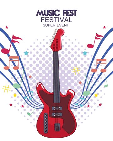 music fest poster with electric guitar vector illustration designのイラスト素材
