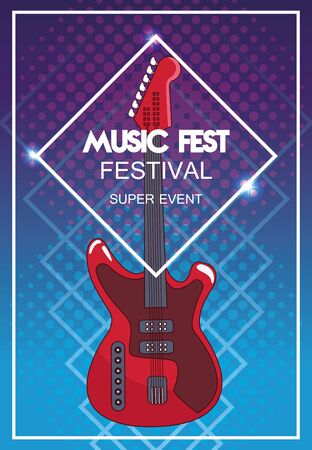 music fest poster with electric guitar vector illustration designのイラスト素材