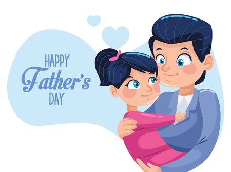 happy fathers day card with dad carring daughter vector illustration designのイラスト素材