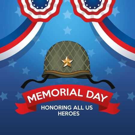 memorial day celebration poster with military helmet vector illustration designのイラスト素材