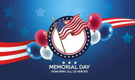 memorial day celebration poster with usa flag vector illustration designのイラスト素材